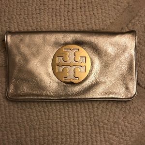 Tory Burch Gold Lame Leather Clutch